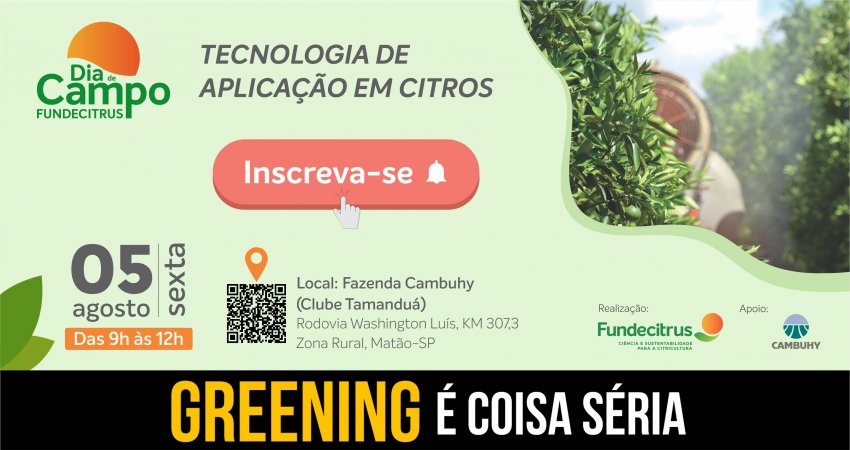 Fundecitrus realizará 2º Dia de Campo sobre tecnologia de aplicação em citros