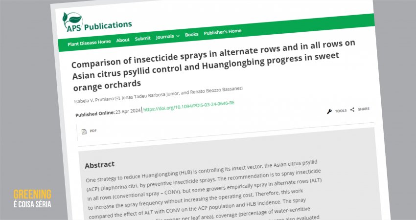 Artigo sobre controle greening é publicado na revista Plant Disease